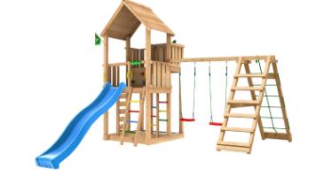 Legetårn Palace 2.1, inkl. 2-Climb Modul 220, 120 kg sand, blå rutschebane